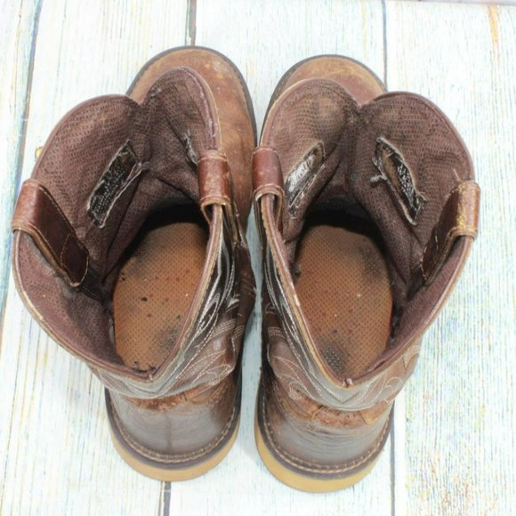Justin Brown Leather Pull On Round Toe Mid Calf Western Boots Size 11.5 EE - Picture 7 of 9